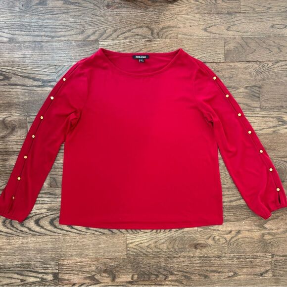 Roz & Ali Tops - ROZ & ALI Split Sleeve Stretch Pullover Blouse • size Large Petite